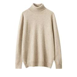 Herren 100% Kaschmir Rollkragen Pullover Solid Strickpullover Tops, beige, Large von Youllyuu