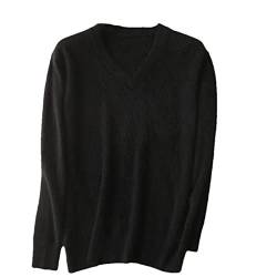 Herren 100% Nerz Kaschmir Pullover Große Größe Solid V-Ausschnitt Casual Strickpullover Basic Pullover, Schwarz , Large von Youllyuu
