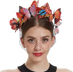 Schmetterling Fascinators Stirnband Schleier Schmetterling Kopfschmuck für Frauen Mädchen Party Halloween Derby Hut von Youllyuu