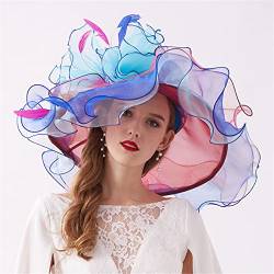 Sommer-Organza-Derby-Hüte für Damen, große breite Krempe, Kirche, Hochzeitshut mit großer Blume von Youllyuu