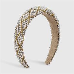 Vollperlen Luxus Haarschmuck Plaid Haarbänder Handgemachte Perlen Gepolsterte Stirnbänder Multi Farbe Headwear Gelb von Youllyuu