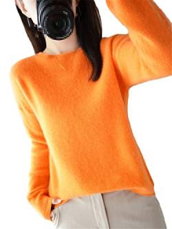 Youllyuu 100% Kaschmir Pullover Damen O-Neck Pullover Sweater Dicker Strickpullover Tops, Orange, L von Youllyuu