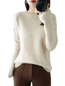 Youllyuu 100% Kaschmir Pullover Damen O-Neck Pullover Sweater Dicker Strickpullover Tops, beige, M von Youllyuu