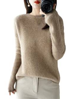 Youllyuu 100% Kaschmir Pullover Damen O-Neck Pullover Sweater Dicker Strickpullover Tops, khaki, M von Youllyuu