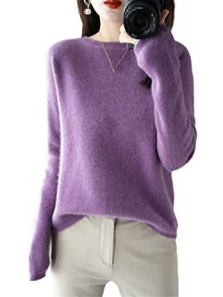 Youllyuu 100% Kaschmir Pullover Damen O-Neck Pullover Sweater Dicker Strickpullover Tops, violett, M von Youllyuu