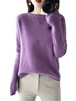 Youllyuu 100% Kaschmir Pullover Damen O-Neck Pullover Sweater Dicker Strickpullover Tops, violett, S von Youllyuu