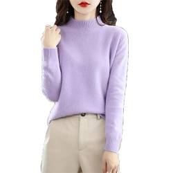 Youllyuu 100% Nerz-Kaschmir-Pullover, Damen-Pullover mit Stehkragen, einfarbig, Herbst-Winter, schlanker Pullover Lavender XXL von Youllyuu