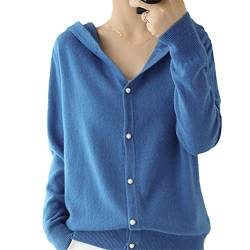 Youllyuu Australischer Kaschmir Kapuzenjacke Damen Strickpullover Lose Sweater, blau, M von Youllyuu