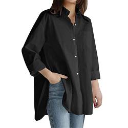 Youllyuu Damen Oversize Shirt Langarm Casual Baumwolle Knopf Hemd Tops Unregelmäßige Vintage Bluse, Schwarz , XXXXXL von Youllyuu