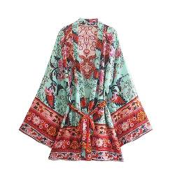 Youllyuu Damen Vintage Boho Cover Ups Oversize Bohemian Kimono Schärpen Hippie Bluse Boho Ethno Tops, Fluorescein, 42 von Youllyuu