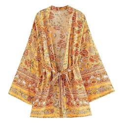 Youllyuu Damen Vintage Boho Cover Ups Oversize Bohemian Kimono Schärpen Hippie Bluse Boho Ethno Tops, gelb, 42 von Youllyuu