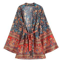 Youllyuu Damen Vintage Boho Cover Ups Oversize Bohemian Kimono Schärpen Hippie Bluse Boho Ethno Tops, rot, 42 von Youllyuu