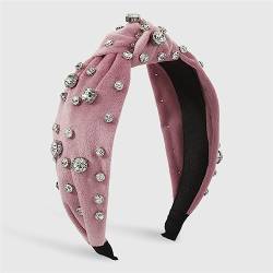 Youllyuu Haarband mit Strass, stabile Kristalle, einfarbig, gekreuzt, geknotet, Kopfband, Kord, Kopfbedeckung, Turban, Rosa von Youllyuu