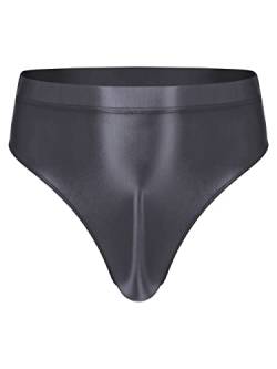 Youllyuu Herren-Bikini-Slip, glänzend, elastisch, hohe Taille, Satin-Unterhose, A-grau9, XL von Youllyuu