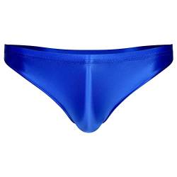 Youllyuu Herren-Bikini-Slip, glänzend, elastisch, hohe Taille, Satin-Unterhose, C-Blau, L von Youllyuu