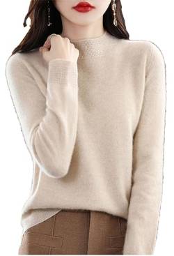 Youllyuu Kaschmirpullover für Damen, 100% Wolle, gestrickter Pullover, langärmeliger, schmaler Rollkragenpullover Beige M von Youllyuu