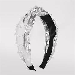 Youllyuu PU Haarbänder Damen Punk Haarschmuck Perle Stirnband Gold Silber Farbe Geknotet Haar Hoop Erwachsene Headwear silber von Youllyuu