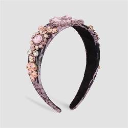 Youllyuu Vintage Multicolor Strass Blume Haarband Frauen Stickerei Stirnband Haarschmuck Rosa Farbe von Youllyuu