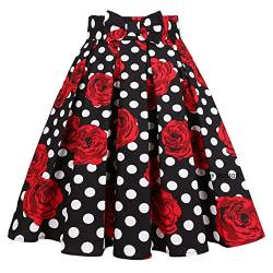 Youllyuu Y2K Damenrock mit hoher Taille und Schleife, kariert, Vintage-Baumwolle, floral, plissierter Rock, Black Rose Dots Y, 44 von Youllyuu