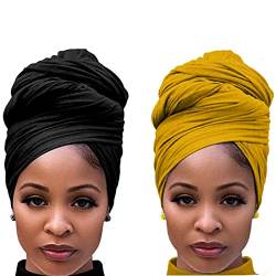 Youme 2 Packungen große Kopftücher für Frauen, schwarzes Kopftuch, Stirnband, Turbane für Frauen, Haarband (schwarz, kurkuma) von Youme