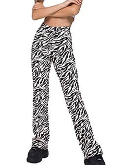 Damen Zebra Striped Flare Hose Hohe Taille Hose Bodenlange Bell Bottom Sexy Lady Loose Wide Leg Hose (Schwarz, S) von Young Forever