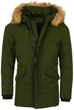 Gefütterte Herren Winterjacke mit Kunst Fell Kapuze Coat der Marke Young & Rich Jacke Parka Mantel in den Größen S M L XL XXL, Farbe:JK-447-Green;Größe:2XL von Young&Rich