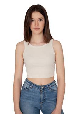 Young & Rich Damen Crop Top, Sleeveless Racerback Basic Top, Tank Top, Summer Shirt, XS- XL, Crewneck (L, Beige) von Young&Rich