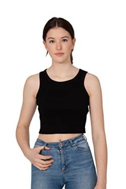 Young & Rich Damen Crop Top, Sleeveless Racerback Basic Top, Tank Top, Summer Shirt, XS- XL, Crewneck (L, Schwarz) von Young&Rich