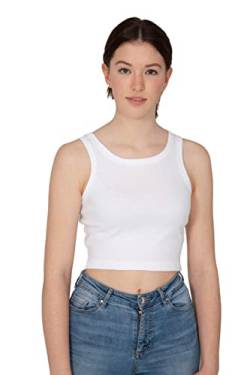 Young & Rich Damen Crop Top, Sleeveless Racerback Basic Top, Tank Top, Summer Shirt, XS- XL, Crewneck (M, Weiss) von Young&Rich