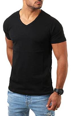 Young & Rich Herren Basic T-Shirt mit tiefem V-Ausschnitt deep v-Neck Vintage Look körperbetonte Passform YR-120, Grösse:L, Farbe:Schwarz von Young&Rich