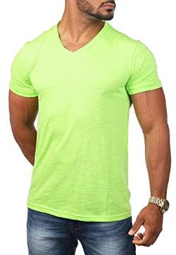 Young & Rich Herren Basic T-Shirt mit tiefem V-Ausschnitt deep v-Neck Vintage Look körperbetonte Passform YR-120, Grösse:M, Farbe:Grün von Young&Rich