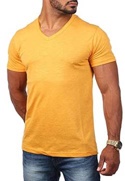 Young & Rich Herren Basic T-Shirt mit tiefem V-Ausschnitt deep v-Neck Vintage Look körperbetonte Passform YR-120, Grösse:M, Farbe:Orange von Young&Rich