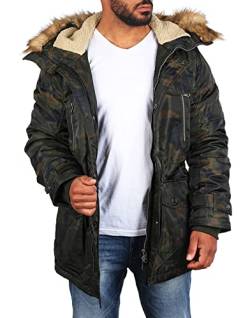 Young & Rich Herren Camouflage Parka Winter Jacke Kapuze mit Kunstfell Tarn Militär Optik Look Warm gefüttert JK-457, Grösse:L, Farbe:Camouflage von Young&Rich