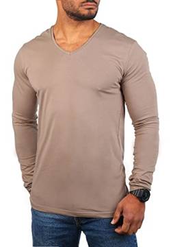 Young & Rich Herren Langarm Shirt mit tiefem V-Ausschnitt deep v-Neck Longsleeve Slim fit Stretch 2239, Grösse:L, Farbe:Hellbraun von Young & Rich