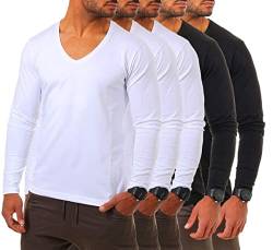 Young & Rich Herren Langarm Shirt mit tiefem V-Ausschnitt deep v-Neck Longsleeve Slim fit Stretch 2239, Grösse:M, Farbe:3X Weiß / 2X Schwarz (5er Pack) von Young & Rich