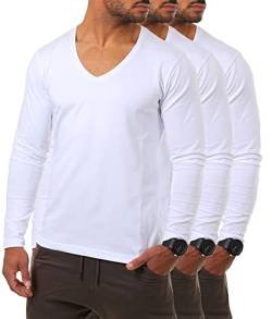 Young & Rich Herren Langarm Shirt mit tiefem V-Ausschnitt deep v-Neck Longsleeve Slim fit Stretch 2239, Grösse:M, Farbe:Weiß (3er Pack) von Young & Rich