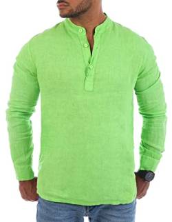 Young & Rich Herren Leinen Langarm Shirt mit Knopfleiste Henley Tunika Hemd Regular fit 100% Leinen H1652 / T3168, Grösse:3XL, Farbe:Lime-Grün von Young&Rich