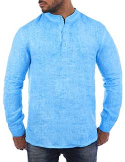 Young & Rich Herren Leinen Langarm Shirt mit Knopfleiste Henley Tunika Hemd Regular fit 100% Leinen H1652 / T3168, Grösse:L, Farbe:blau-Melange von Young&Rich