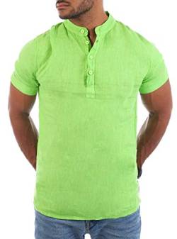 Young & Rich Herren Leinen T-Shirt mit Knopfleiste Henley Shirt Tunika Kurzarm Hemd Regular fit 100% Leinen T3143, Grösse:XL, Farbe:Lime-Grün von Young&Rich