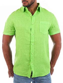 Young & Rich Herren Leinenhemd Kurzarm körperbetonte Passform sommerlich Leichter 100% Leinenstoff Slim Fit T3158, Grösse:M, Farbe:Lime-Grün von Young&Rich