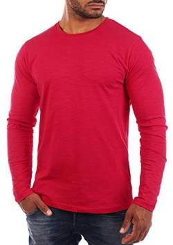 Young & Rich Herren Longsleeve Langarm Shirt mit Rundhals Ausschnitt Slim fit körperbetont 2237, Grösse:XL, Farbe:Rot von Young&Rich