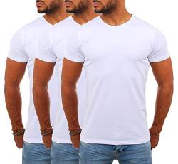 Young & Rich Herren Uni Basic T-Shirt mit Rundhals Ausschnitt einfarbig Round Neck Tee Stretch körperbetonte Dehnbare Passform, Grösse:3XL, Farbe:Weiß - 3 Stück von Young&Rich