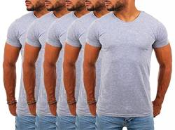 Young & Rich Herren Uni Basic T-Shirt mit Rundhals Ausschnitt einfarbig Round Neck Tee Stretch körperbetonte Dehnbare Passform, Grösse:M, Farbe:Grau - 5 Stück von Young&Rich