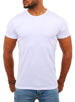 Young & Rich Herren Uni Basic T-Shirt mit Rundhals Ausschnitt einfarbig Round Neck Tee Stretch körperbetonte Dehnbare Passform, Grösse:M, Farbe:Weiß von Young&Rich
