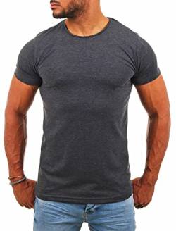 Young&Rich Herren Uni Basic T-Shirt mit Rundhals Ausschnitt einfarbig Round Neck Tee Stretch körperbetonte Dehnbare Passform, Grösse:S, Farbe:Dunkelgrau von Young&Rich