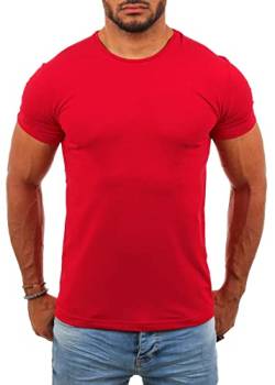 Young & Rich Herren Uni Basic T-Shirt mit Rundhals Ausschnitt einfarbig Round Neck Tee Stretch körperbetonte Dehnbare Passform, Grösse:S, Farbe:Rot von Young&Rich