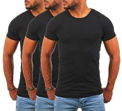 Young & Rich Herren Uni Basic T-Shirt mit Rundhals Ausschnitt einfarbig Round Neck Tee Stretch körperbetonte Dehnbare Passform, Grösse:S, Farbe:Schwarz - 3 Stück von Young&Rich