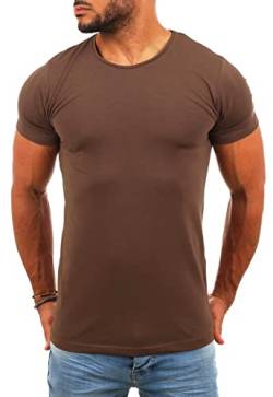 Young & Rich Herren Uni Basic T-Shirt mit Rundhals Ausschnitt einfarbig Round Neck Tee Stretch körperbetonte Dehnbare Passform, Grösse:XL, Farbe:Braun von Young&Rich