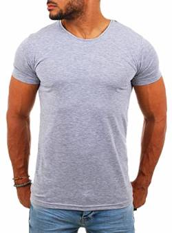 Young & Rich Herren Uni Basic T-Shirt mit Rundhals Ausschnitt einfarbig Round Neck Tee Stretch körperbetonte Dehnbare Passform, Grösse:XL, Farbe:Grau von Young&Rich