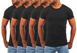 Young & Rich Herren Uni Basic T-Shirt mit Rundhals Ausschnitt einfarbig Round Neck Tee Stretch körperbetonte Dehnbare Passform, Grösse:XL, Farbe:Schwarz - 5 Stück von Young&Rich